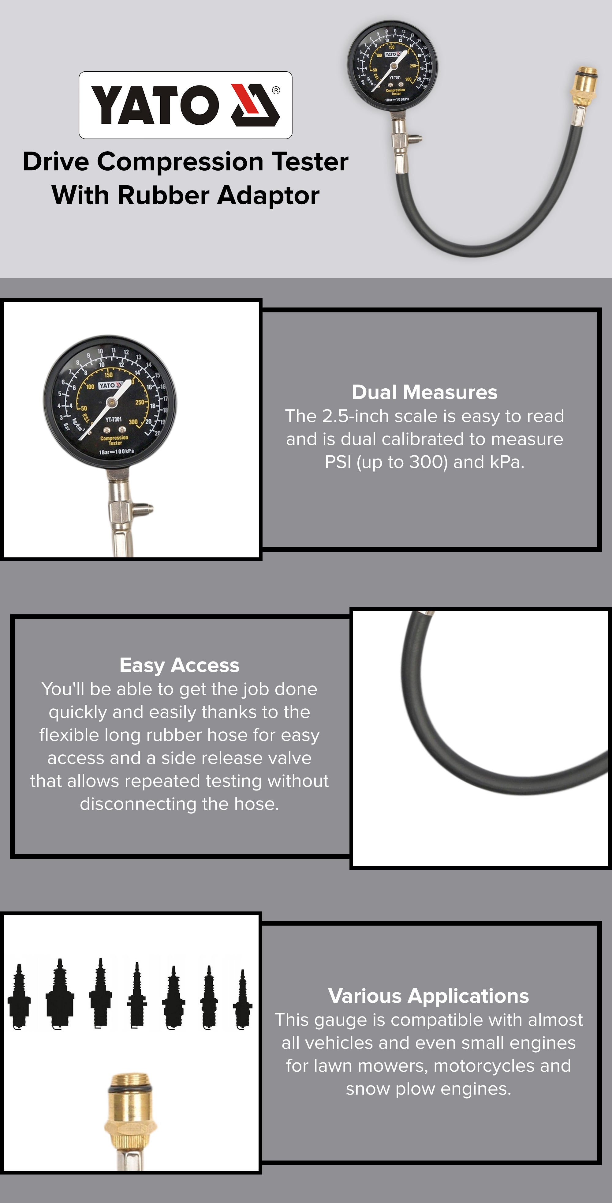 Drive Compression Tester With Rubber Adaptor Black