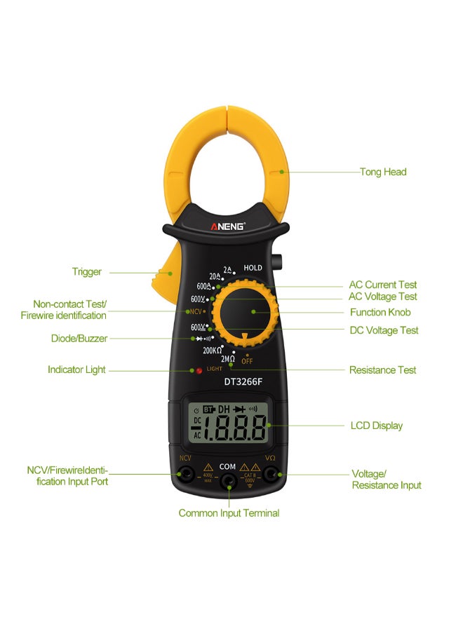 Digital Clamp Meter Yellow/Black 36 x 19mm