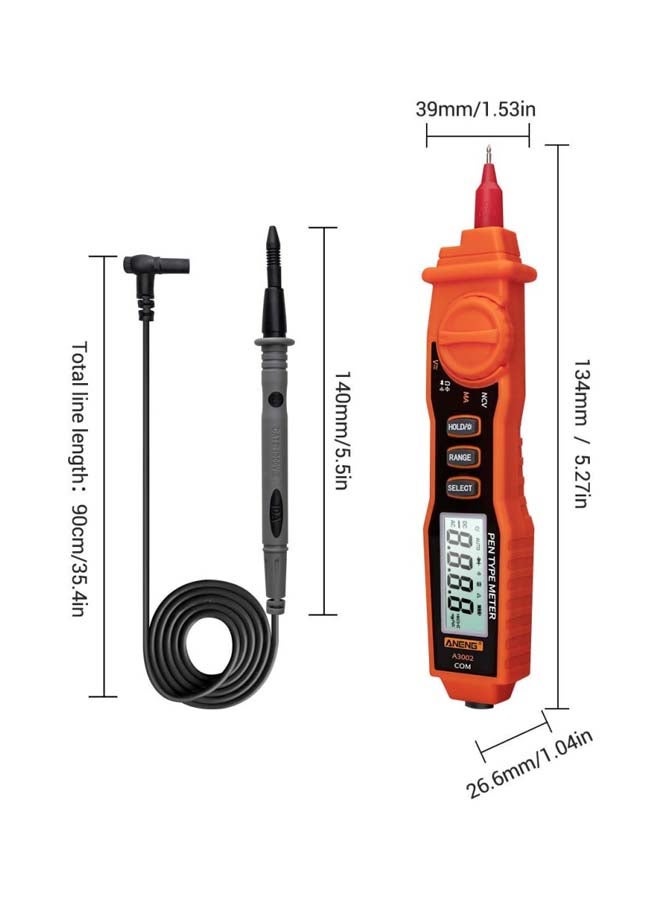 Digital Multimeter Pen With Backlight Orange/Black 13.4x2.6x3.9cm