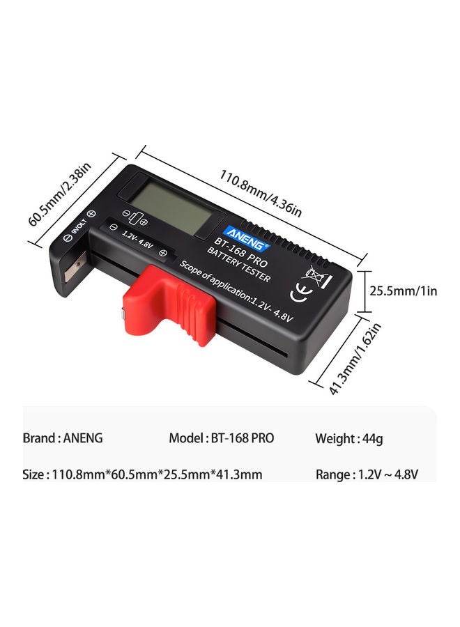 BT-168 PRO Digital-display Type Tester Battery Checker Black 12.00 X 3.00 X 6.50cm