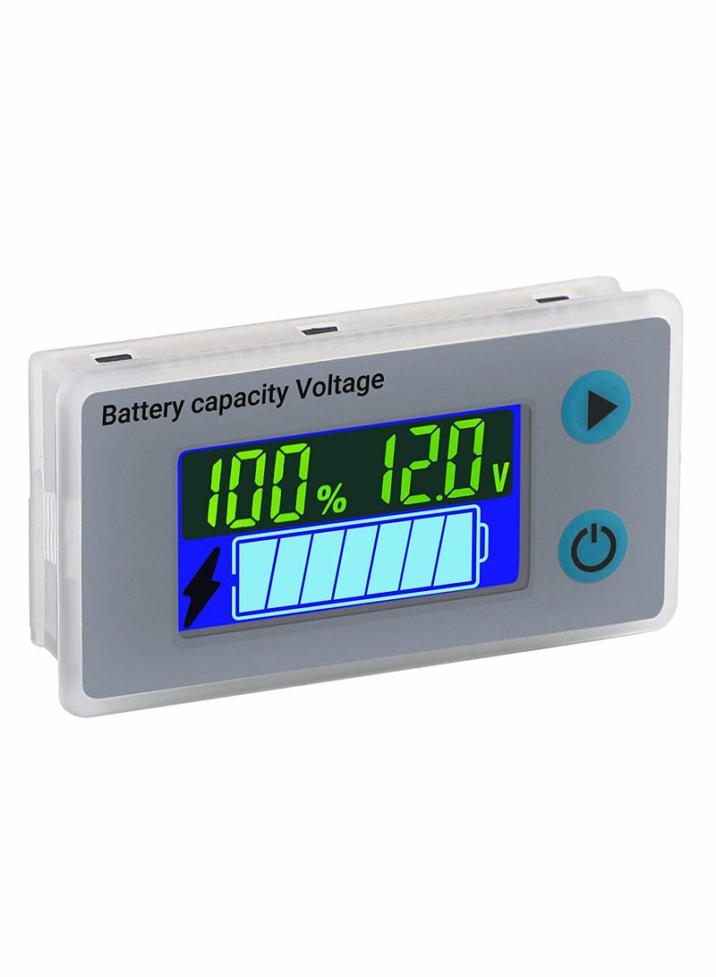 Battery Capacity Monitor 10 100V 24V 36V 48V Digital Battery Status Tester Meter Remaining Percentage Level Voltage Fahrenheit Temperature Power Indicator Panel Gauge for Marine RV