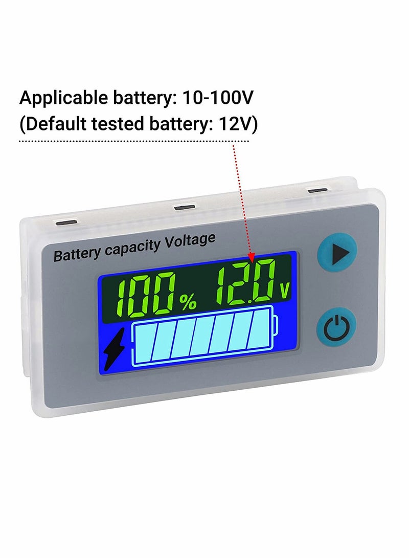 Battery Capacity Monitor 10 100V 24V 36V 48V Digital Battery Status Tester Meter Remaining Percentage Level Voltage Fahrenheit Temperature Power Indicator Panel Gauge for Marine RV