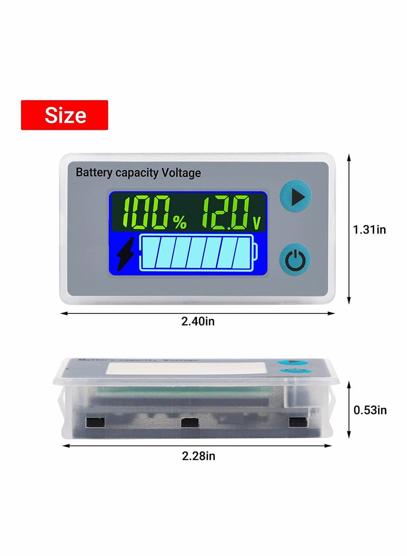 Battery Capacity Monitor 10 100V 24V 36V 48V Digital Battery Status Tester Meter Remaining Percentage Level Voltage Fahrenheit Temperature Power Indicator Panel Gauge for Marine RV