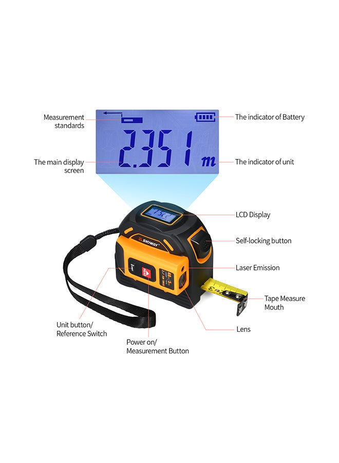 Digital Laser Distance Meter Units Multicolour 13.00X8.00X10.50centimeter