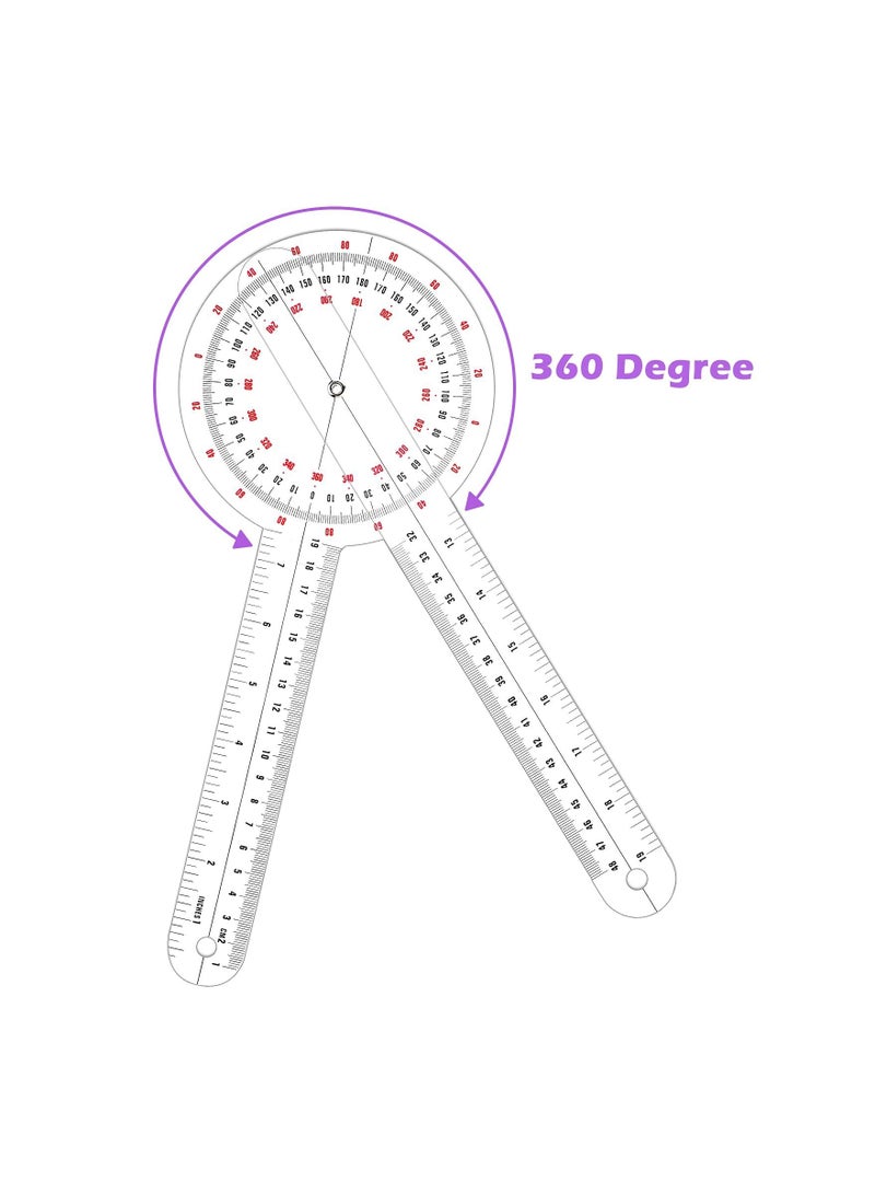 Transparent Goniometer, 12 Inch Orthopedic Angle Ruler Plastic Goniometer 360 Degree for Body Measuring Tape Goniometer Protractor Ruler
