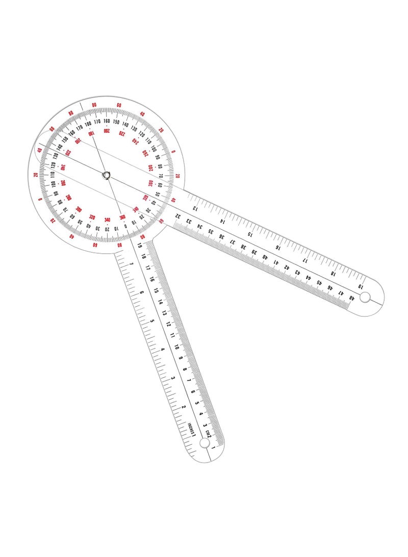 Transparent Goniometer, 12 Inch Orthopedic Angle Ruler Plastic Goniometer 360 Degree for Body Measuring Tape Goniometer Protractor Ruler