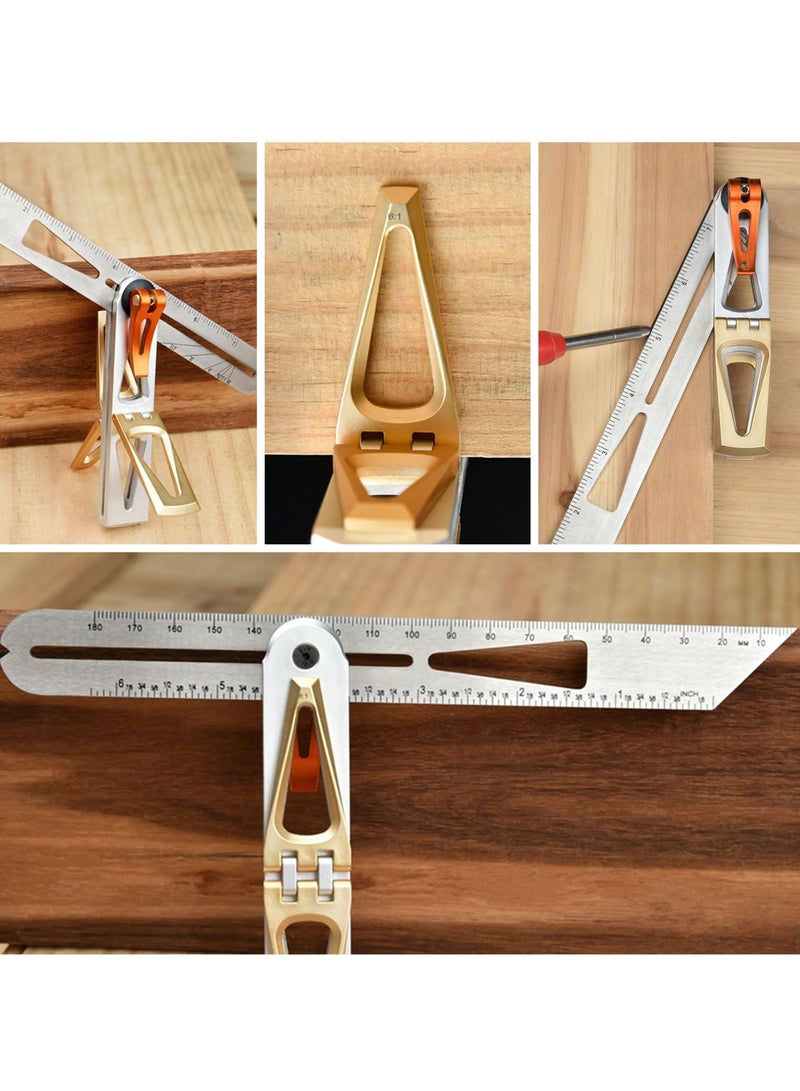 Woodworking Scriber Ruler - Multifunctional T-Type Angle Measuring and Marking Ruler, Dovetail Guide with 6:1 and 8:1 Slopes, Adjustable Gauge with Double-Sided Scale