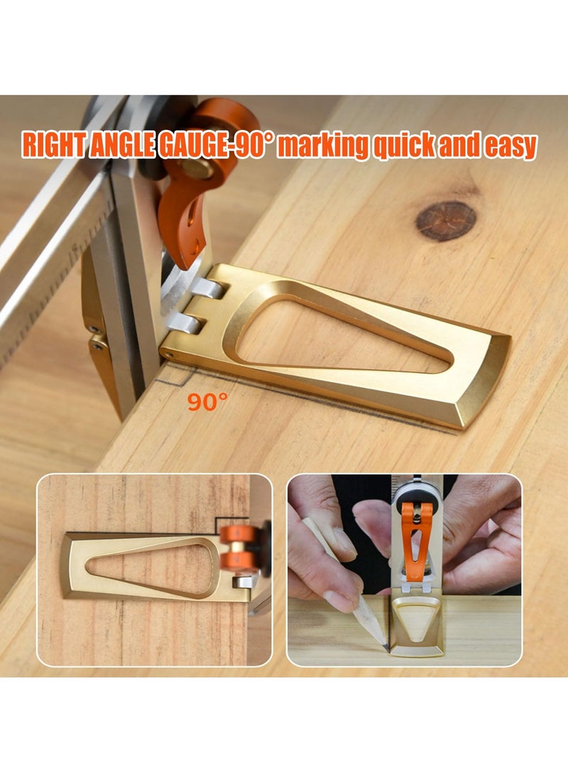 Woodworking Scriber Ruler - Multifunctional T-Type Angle Measuring and Marking Ruler, Dovetail Guide with 6:1 and 8:1 Slopes, Adjustable Gauge with Double-Sided Scale