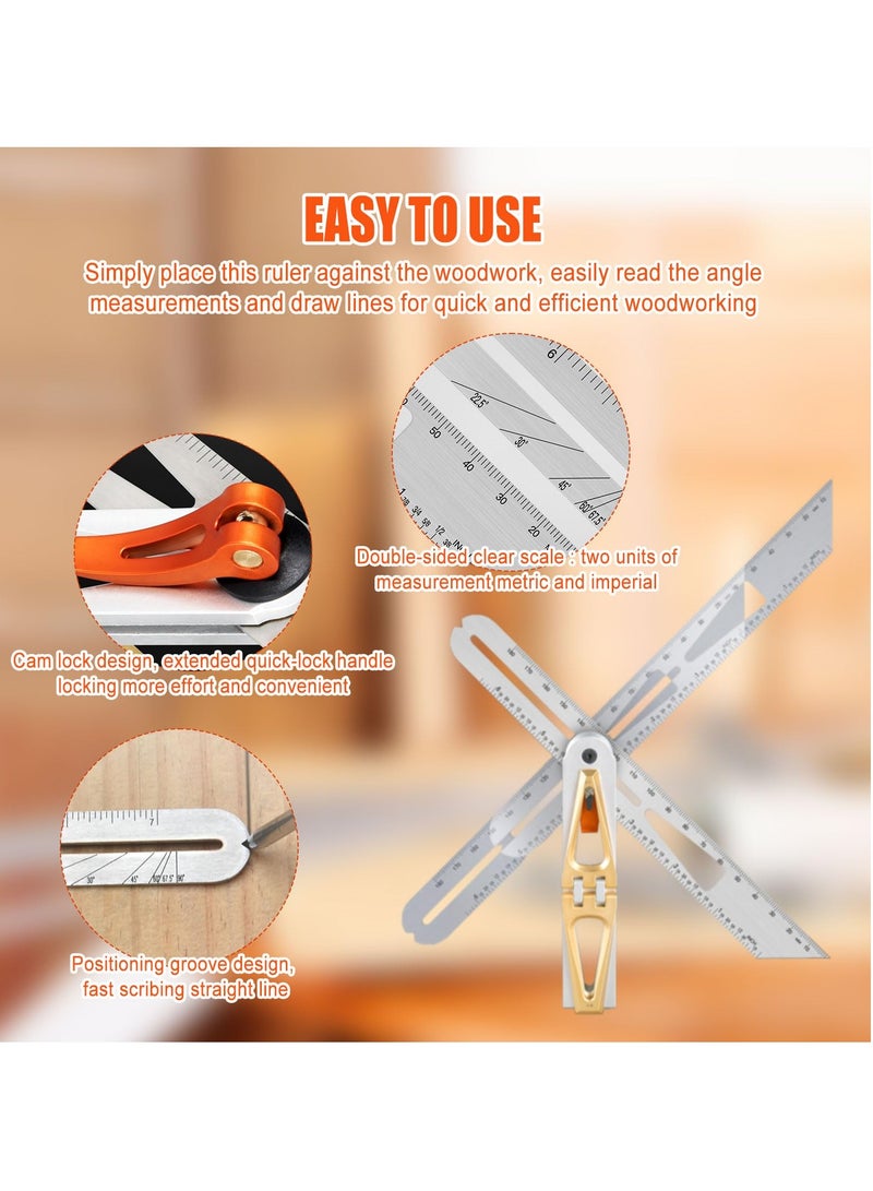 Woodworking Scriber Ruler - Multifunctional T-Type Angle Measuring and Marking Ruler, Dovetail Guide with 6:1 and 8:1 Slopes, Adjustable Gauge with Double-Sided Scale