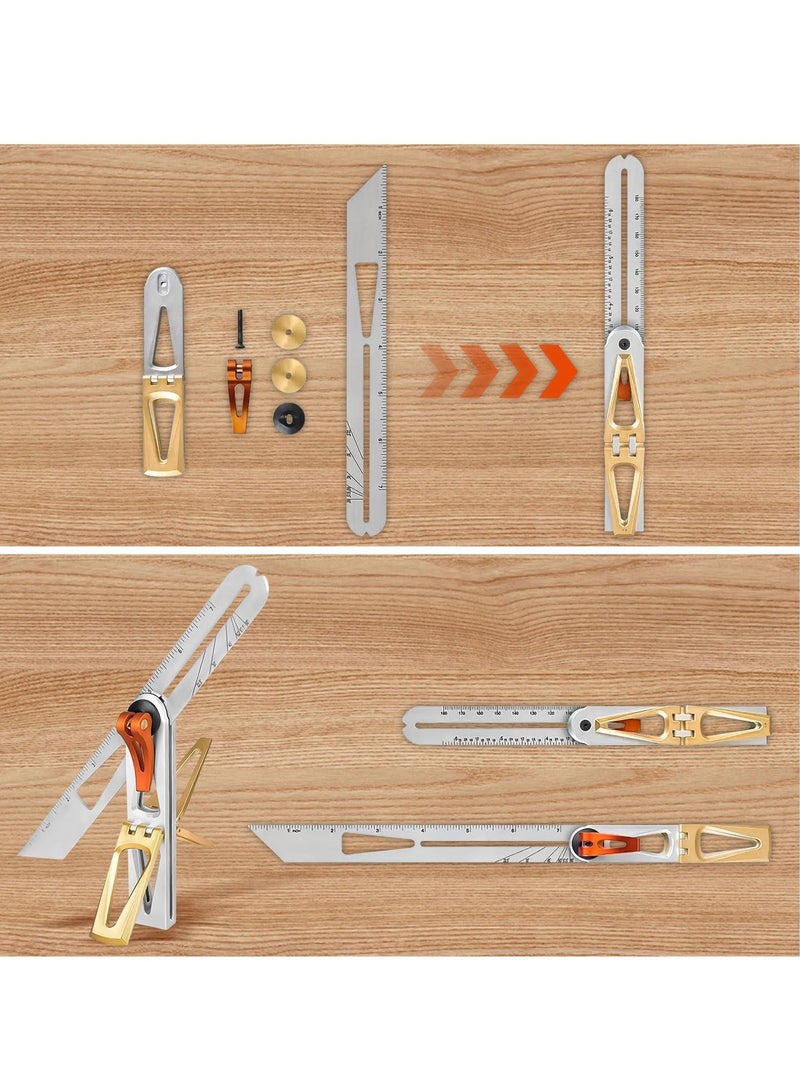 Woodworking Scriber Ruler - Multifunctional T-Type Angle Measuring and Marking Ruler, Dovetail Guide with 6:1 and 8:1 Slopes, Adjustable Gauge with Double-Sided Scale