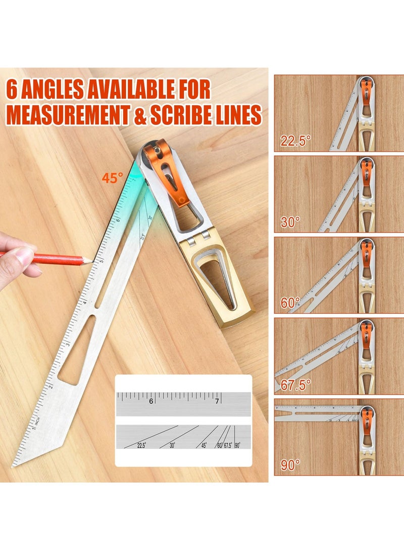 Woodworking Scriber Ruler - Multifunctional T-Type Angle Measuring and Marking Ruler, Dovetail Guide with 6:1 and 8:1 Slopes, Adjustable Gauge with Double-Sided Scale