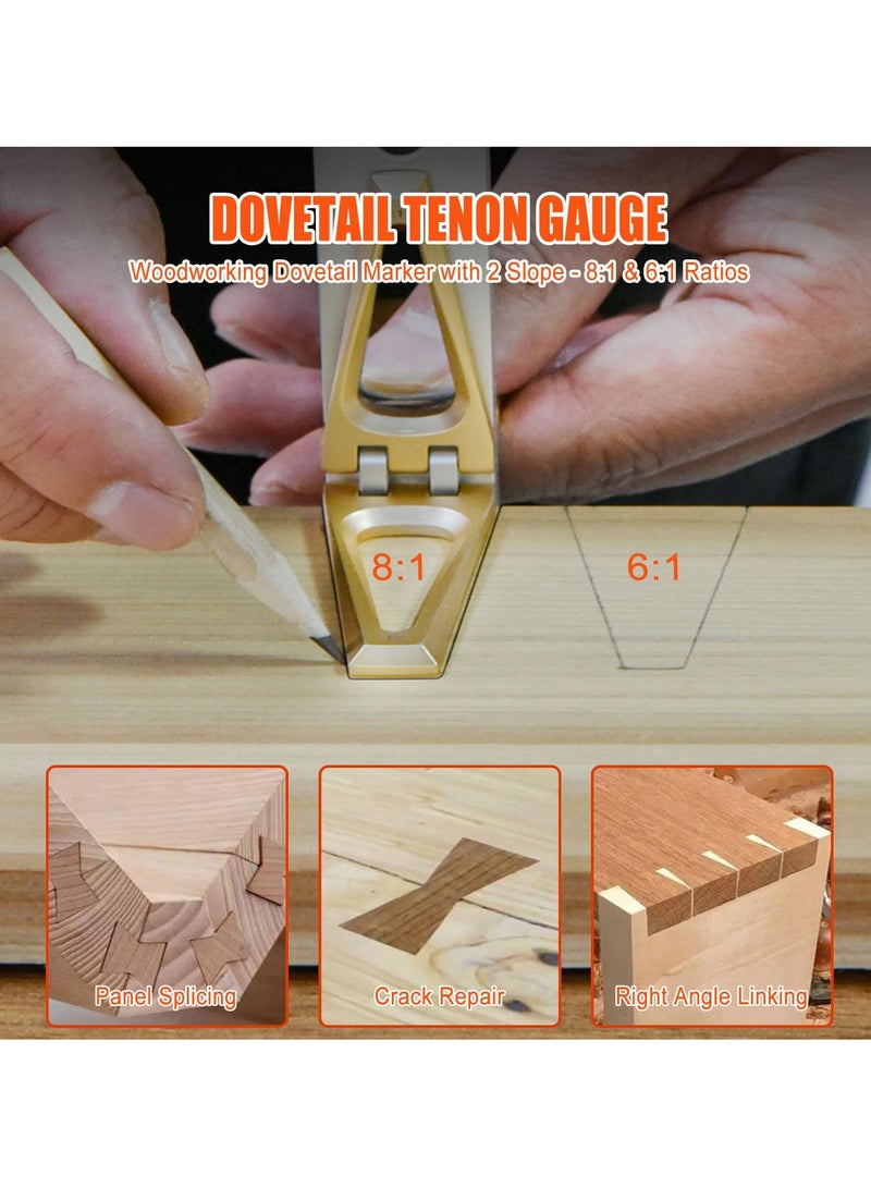 Woodworking Scriber Ruler - Multifunctional T-Type Angle Measuring and Marking Ruler, Dovetail Guide with 6:1 and 8:1 Slopes, Adjustable Gauge with Double-Sided Scale