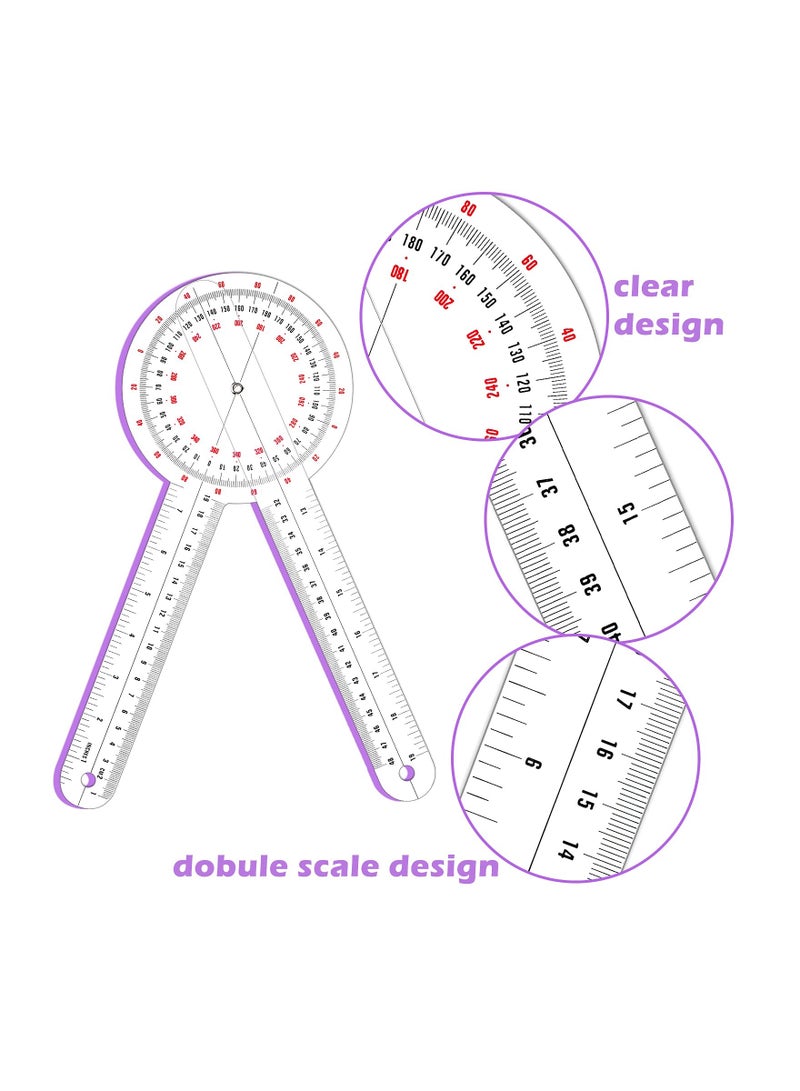 Transparent Goniometer, 12 Inch Orthopedic Angle Ruler Plastic Goniometer 360 Degree for Body Measuring Tape Goniometer Protractor Ruler