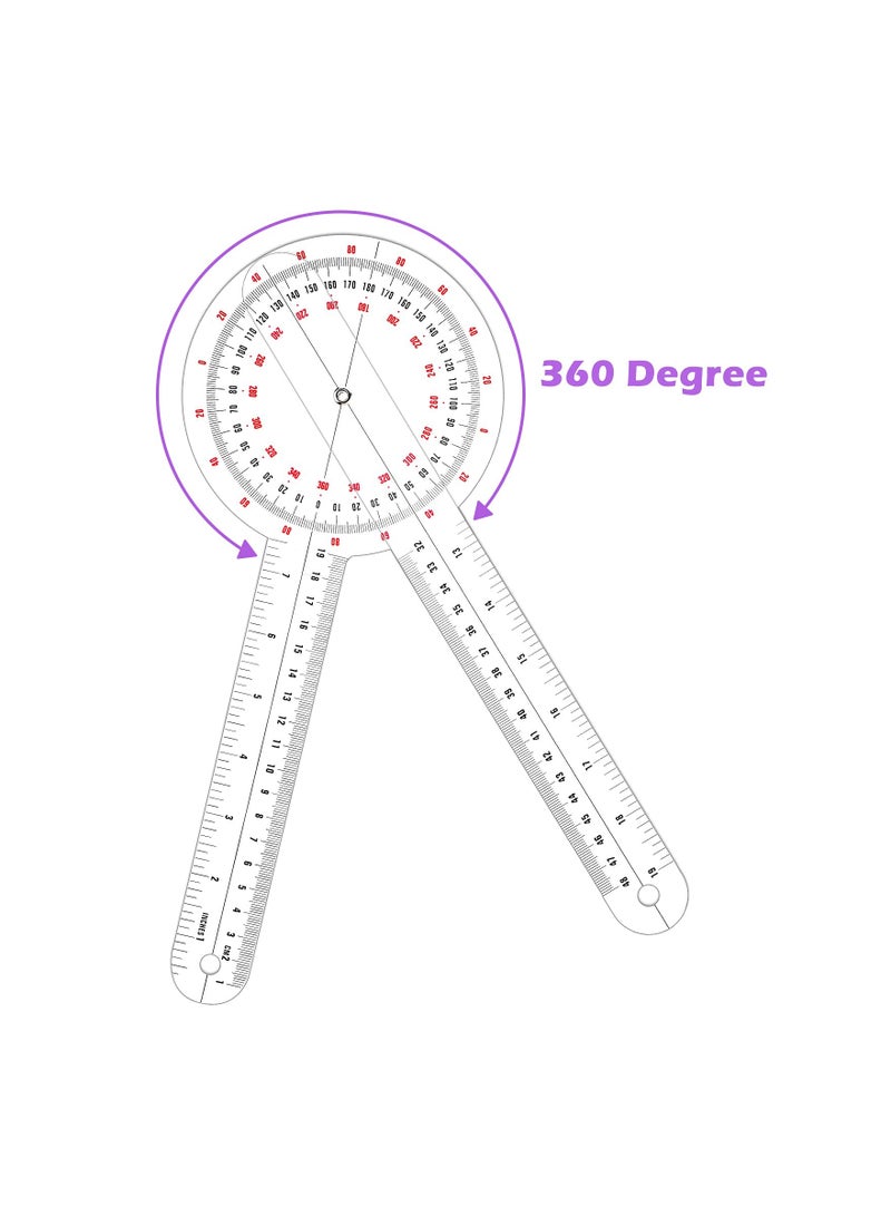 Transparent Goniometer, 12 Inch Orthopedic Angle Ruler Plastic Goniometer 360 Degree for Body Measuring Tape Goniometer Protractor Ruler