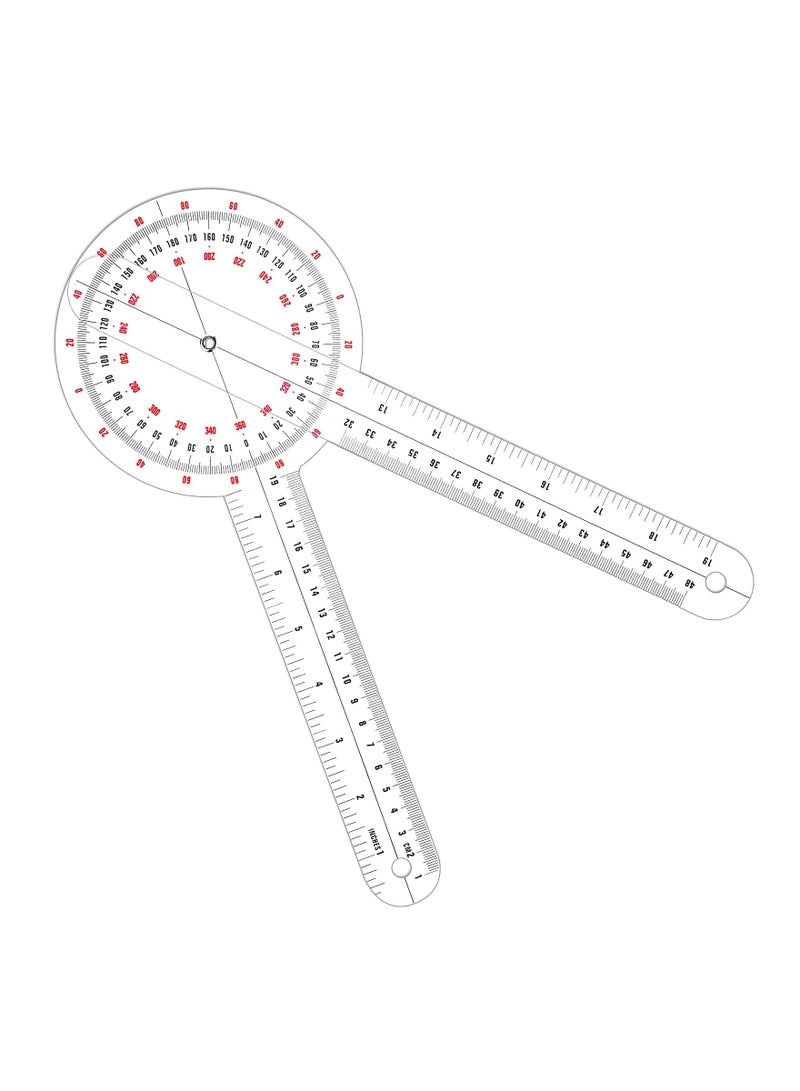 Transparent Goniometer, 12 Inch Orthopedic Angle Ruler Plastic Goniometer 360 Degree for Body Measuring Tape Goniometer Protractor Ruler
