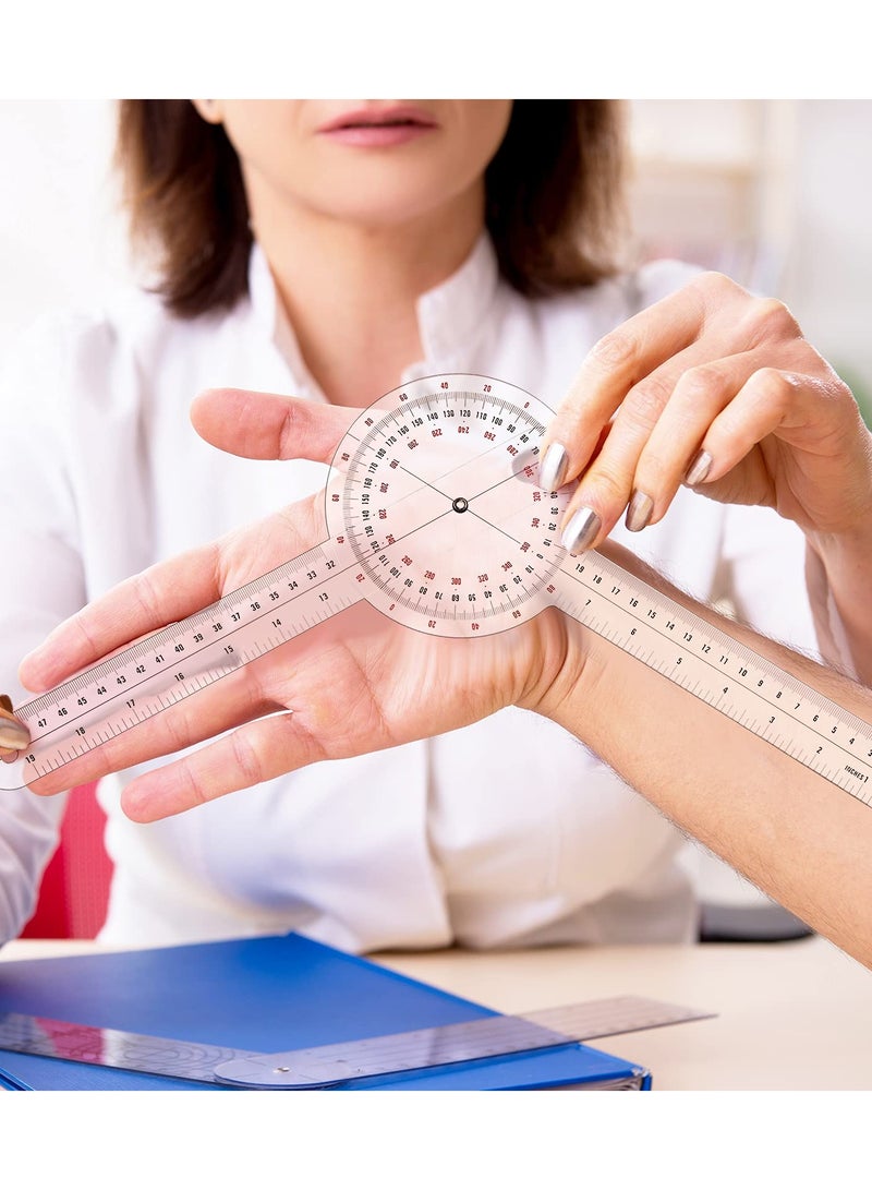 Transparent Goniometer, 12 Inch Orthopedic Angle Ruler Plastic Goniometer 360 Degree for Body Measuring Tape Goniometer Protractor Ruler