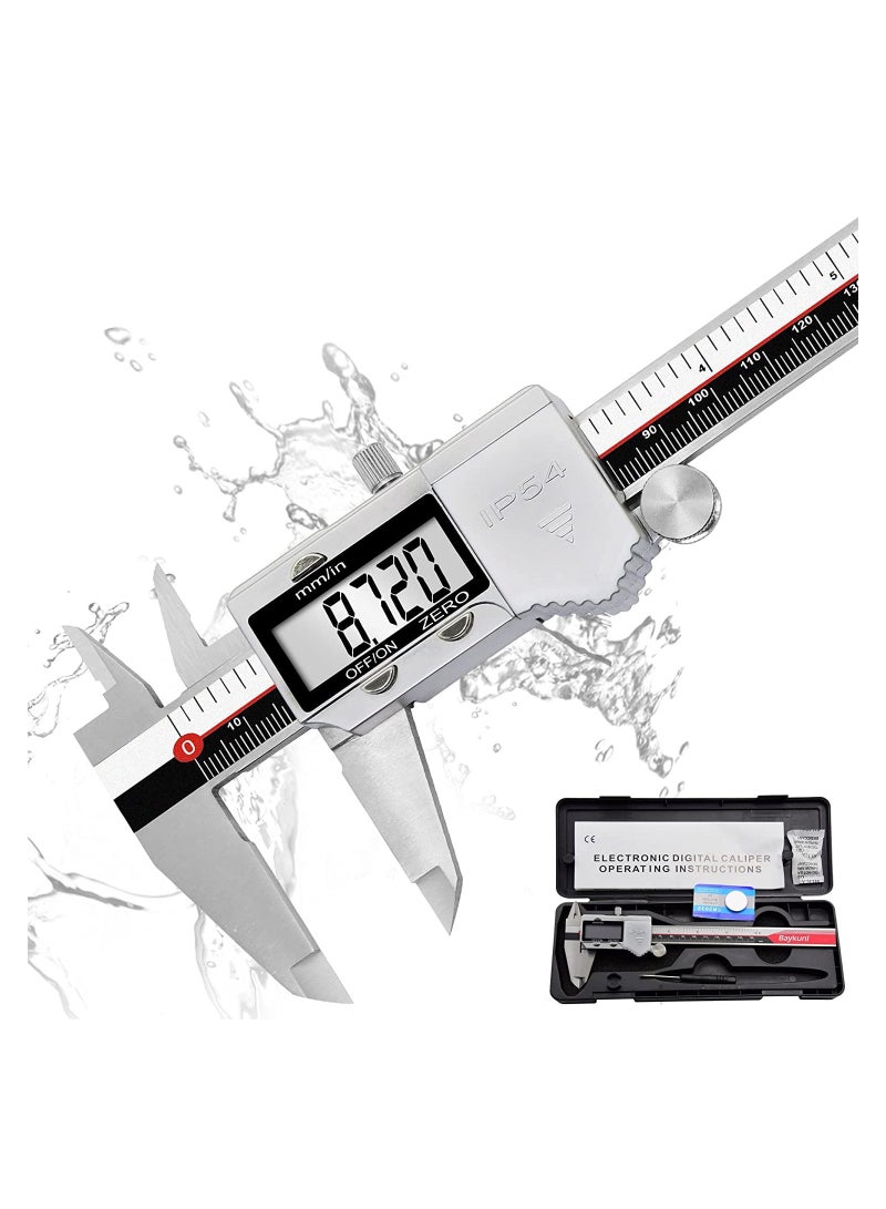Digital Calipers, IP54 Electronic Caliper Measuring Tool Micrometer Stainless Steel 6 inch /150 mm Vernier Caliper Ruler Woodworking Measure Tool with LCD Display
