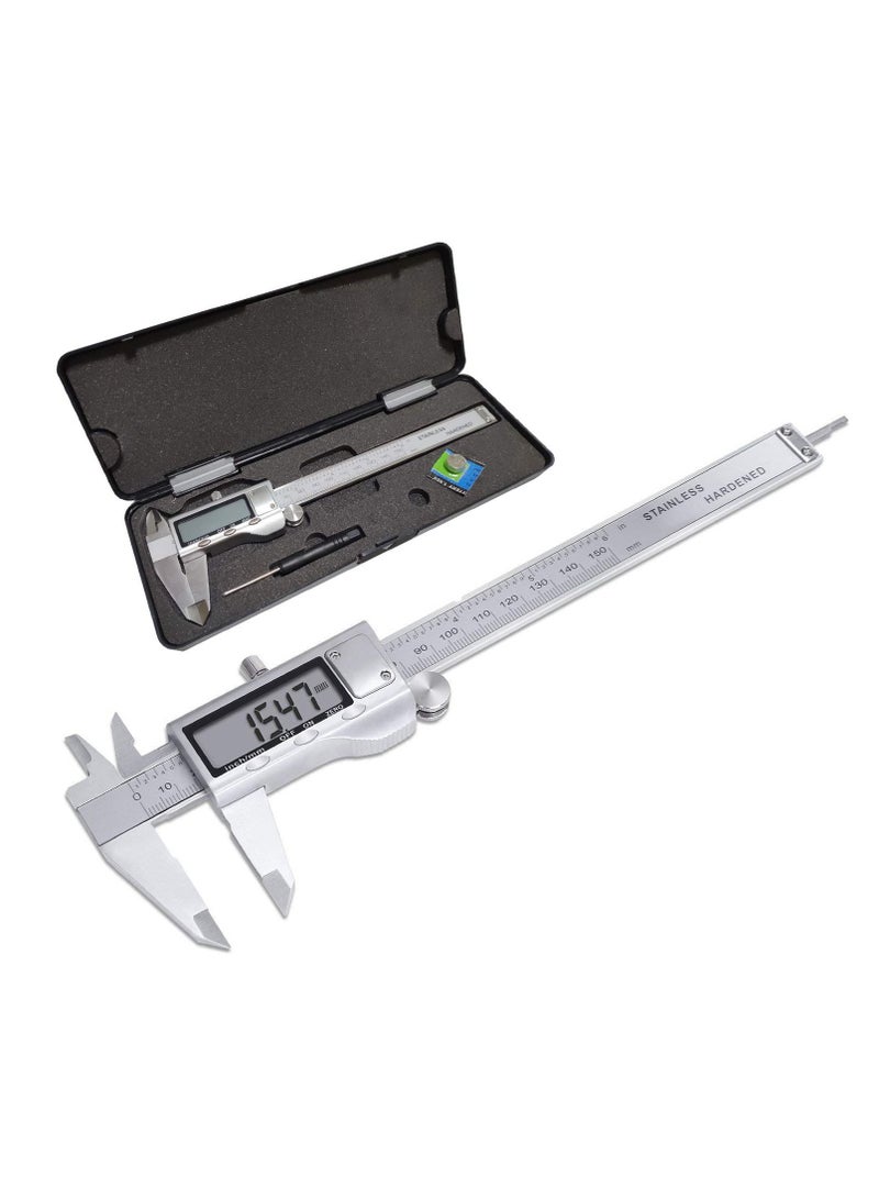 Electronic Digital Vernier Caliper Stainless Steel Caliper 150mm/0-6 inch Measuring Tools with Extra-Large LCD Screen inch Metric Conversion