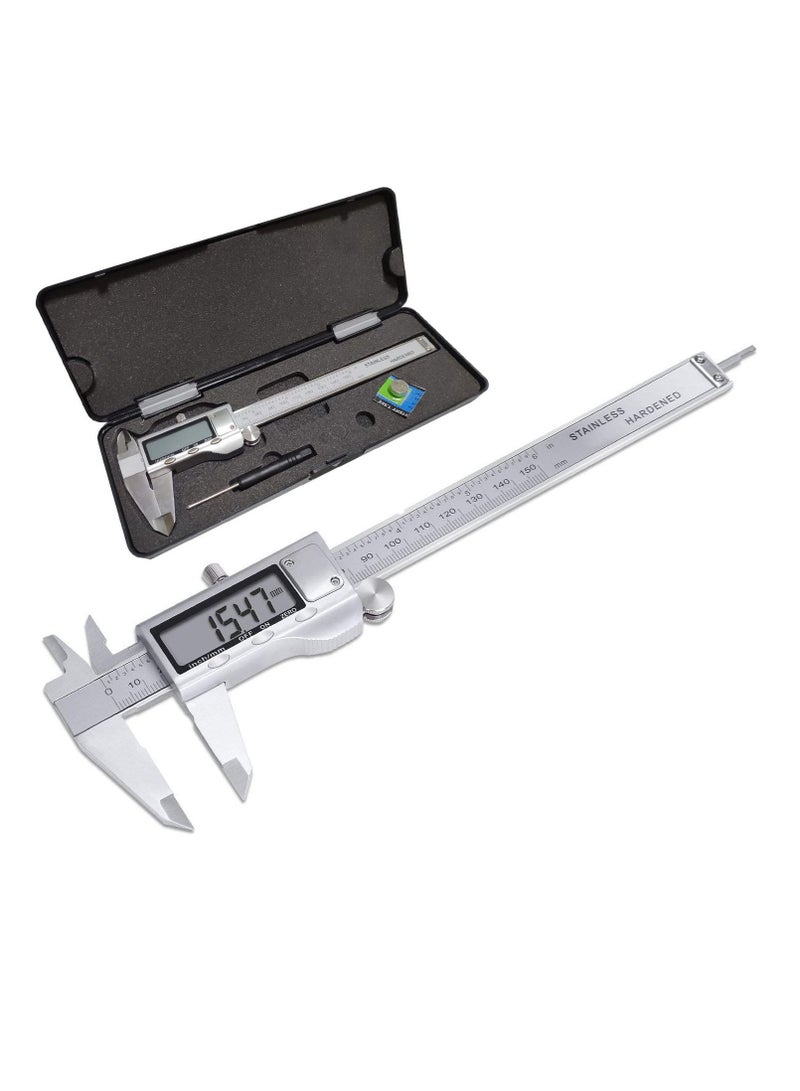 Electronic Digital Vernier Caliper Stainless Steel Caliper 150mm/0-6 inch Measuring Tools with Extra-Large LCD Screen inch Metric Conversion