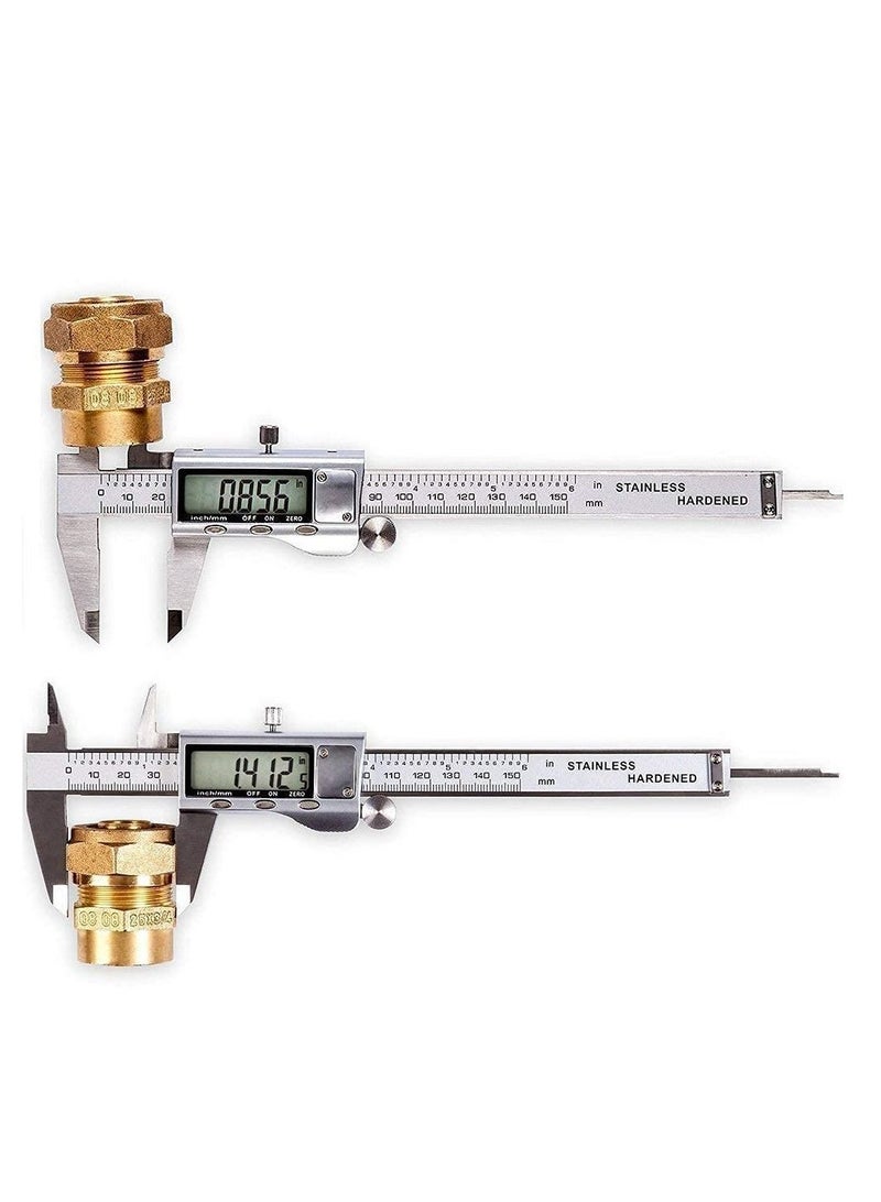 Digital Caliper Caliper Measuring Tool with Stainless Steel Electronic Micrometer Caliper with Large LCD Screen Auto-Off Feature Inch and Millimeter Conversion 6 Inch/150 mm