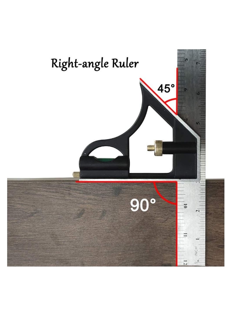 Combination Angle Ruler, SYOSI 300MM Combination Square Angle Ruler Stainless Steel Multi Function Measuring Tool About 0.35Kg