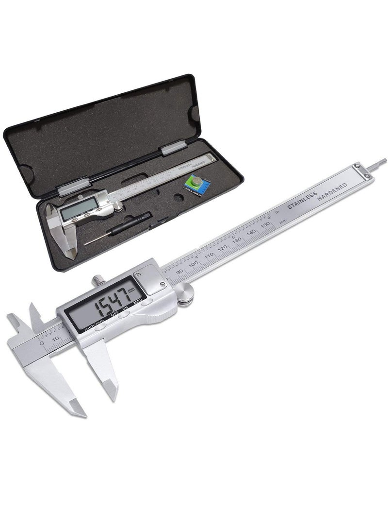 Digital Caliper 6 Inch Measuring Tool Stainless Steel Vernier Caliper Digital Micrometer with Large LCD Screen Auto-Off Feature Inch/Metric Conversion Measuring Tool Caliper