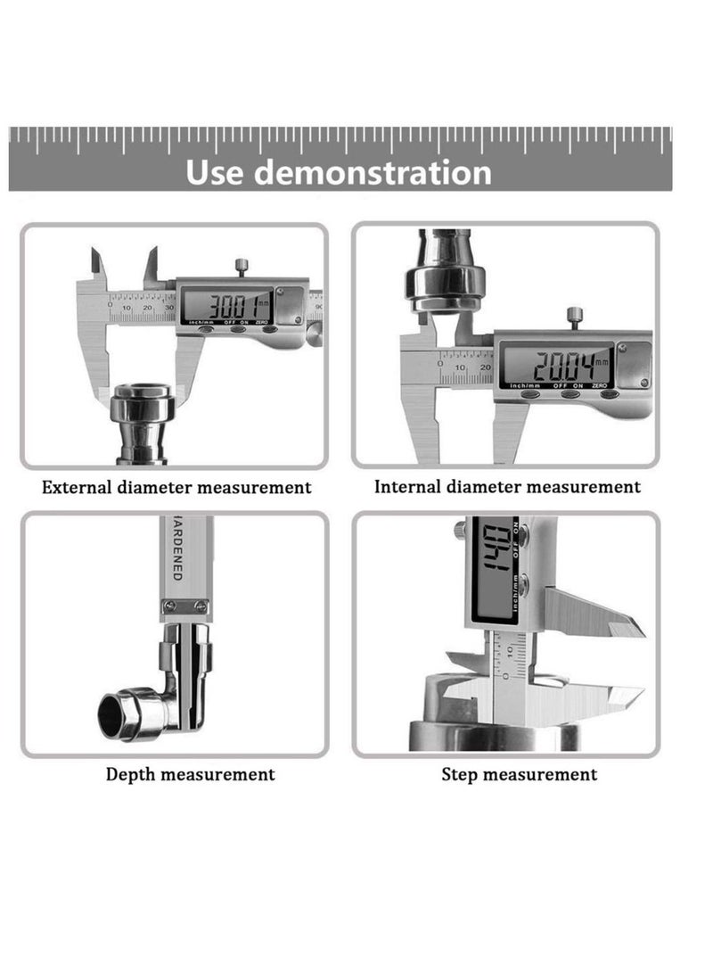 Digital Caliper 6 Inch Measuring Tool Stainless Steel Vernier Caliper Digital Micrometer with Large LCD Screen Auto-Off Feature Inch/Metric Conversion Measuring Tool Caliper