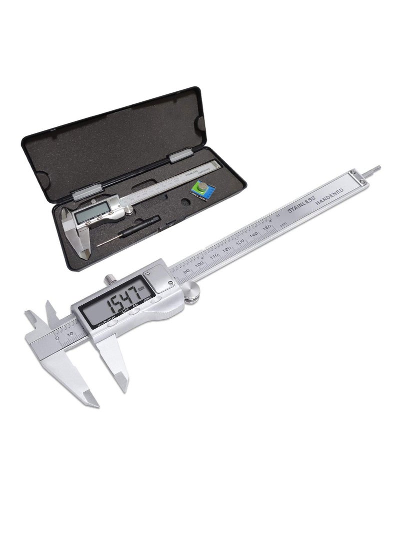 Digital Caliper 6 Inch Measuring Tool Stainless Steel Vernier Caliper Digital Micrometer with Large LCD Screen Auto-Off Feature Inch/Metric Conversion Measuring Tool Caliper