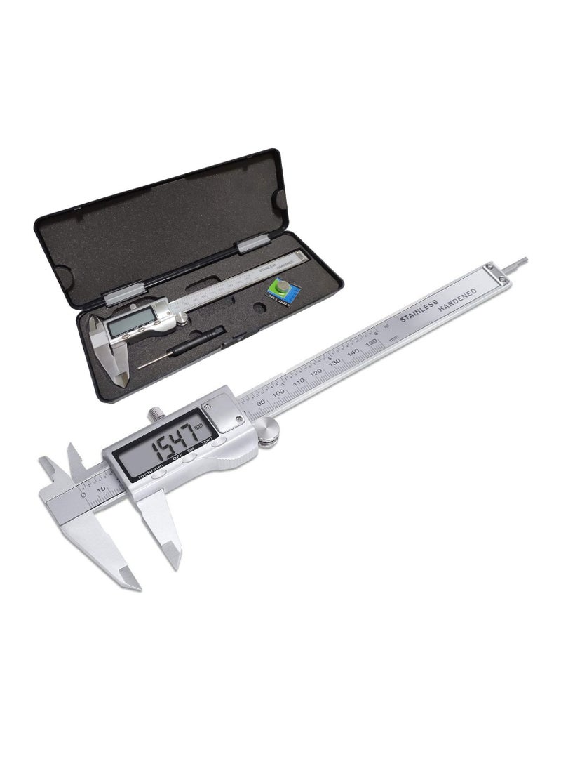 Digital Caliper Measuring Tool Stainless Steel Vernier Caliper Digital Micrometer with Large LCD Screen Easy Switch from Inch Metric Fraction 6 Inch Caliper Tool for DIY Household