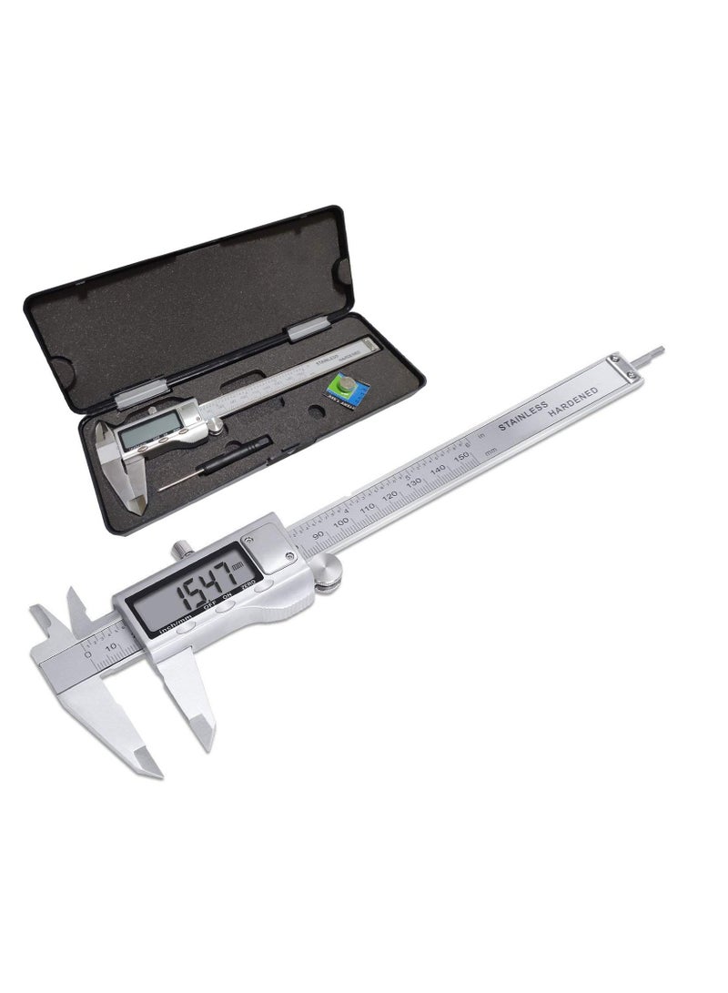 Electronic Digital Vernier Caliper Stainless Steel Caliper 150mm /0-6 inch Measuring Tools with Extra-Large LCD Screen inch /Metric Conversion