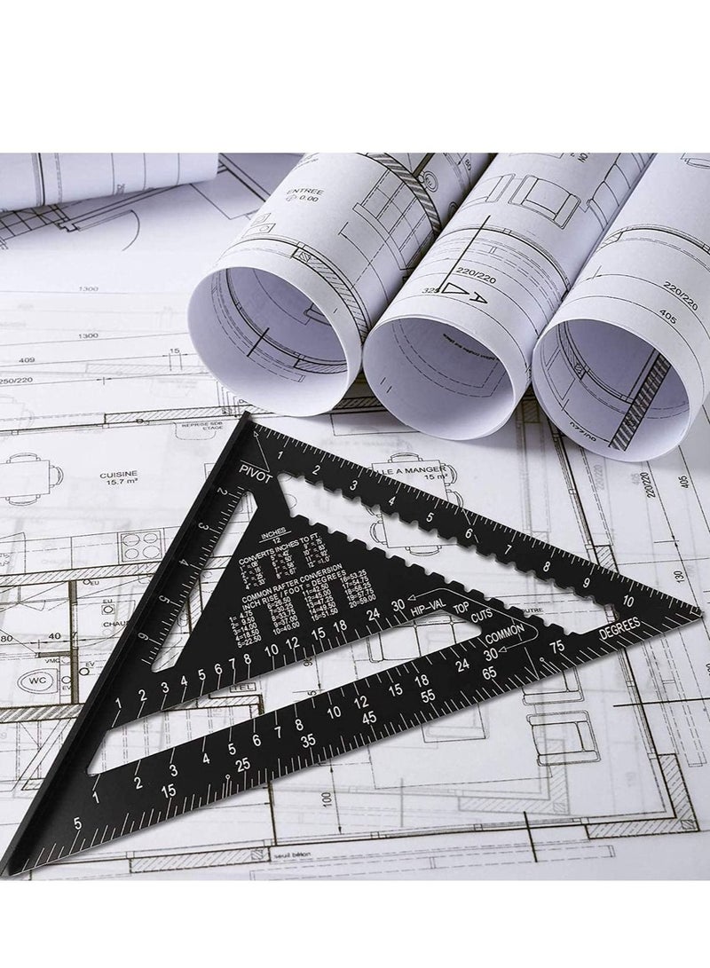 Triangle Ruler, Black Square Protractor, High Precision Aluminum Alloy Triangle Ruler, Layout Measuring Tool for Engineer Carpenter Home Builders, Artist 7 Inch Metric and Imperial