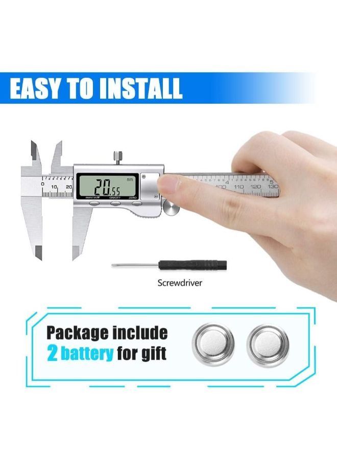 Digital Measuring Tool, Stainless Steel Vernier Caliper, Digital Micrometer with Large LCD Display, Easy to Change from Metric Fraction to Inch, 6 Inch Caliper Tool for DIY and Home