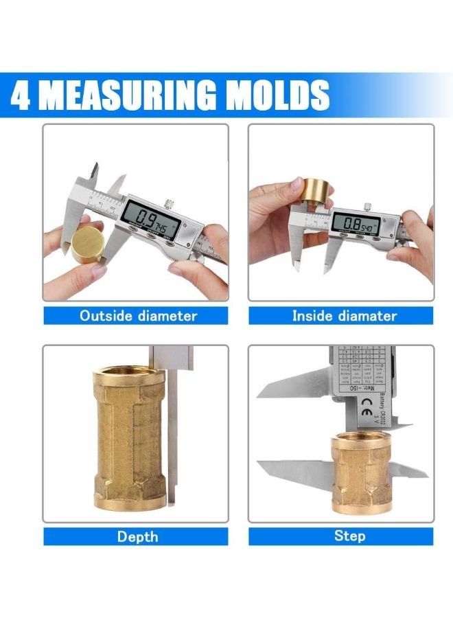 Digital Measuring Tool, Stainless Steel Vernier Caliper, Digital Micrometer with Large LCD Display, Easy to Change from Metric Fraction to Inch, 6 Inch Caliper Tool for DIY and Home