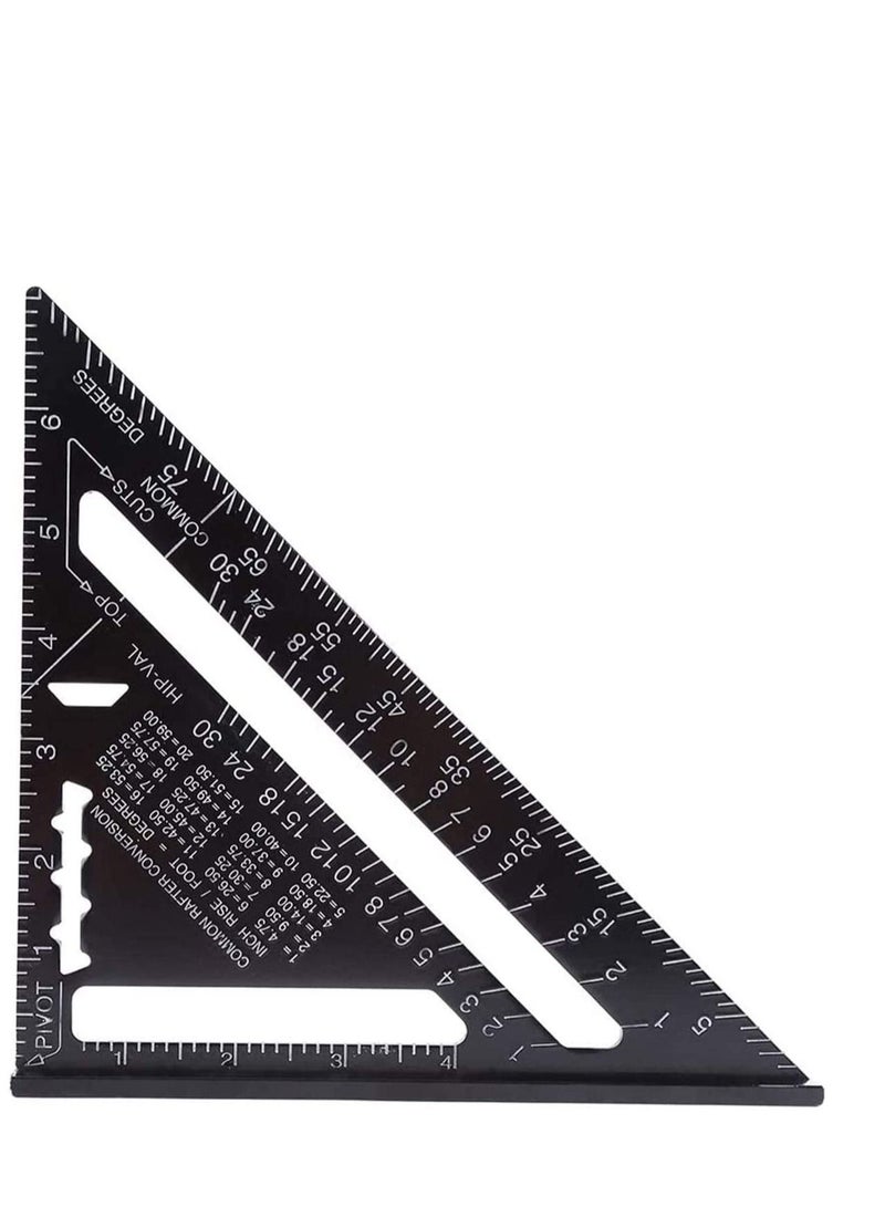 Triangle Ruler, Black Square Protractor, High Precision Aluminum Alloy Layout Measuring Tool for Engineer Carpenter Home Builders, Artist 7 Inch Metric and Imperial