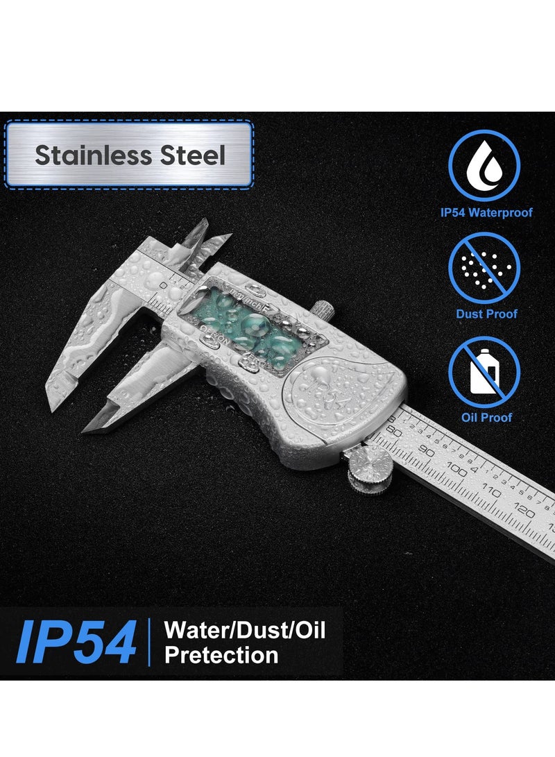 Digital Caliper Calipers 6 Inch Measuring Tool with Stainless Steel IP54 Splash Proof Protection Design Easy Switch from Inch to Millimeter Large Screen