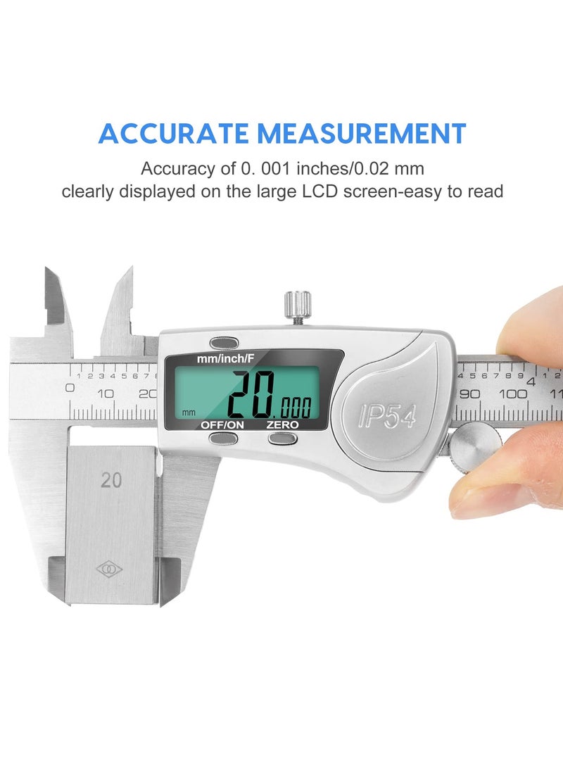 Digital Caliper Calipers 6 Inch Measuring Tool with Stainless Steel IP54 Splash Proof Protection Design Easy Switch from Inch to Millimeter Large Screen
