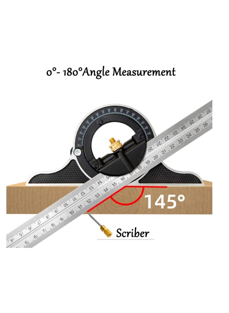 Combination Angle Ruler, SYOSI 300MM Combination Square Angle Ruler Stainless Steel Multi Function Measuring Tool About 0.35Kg