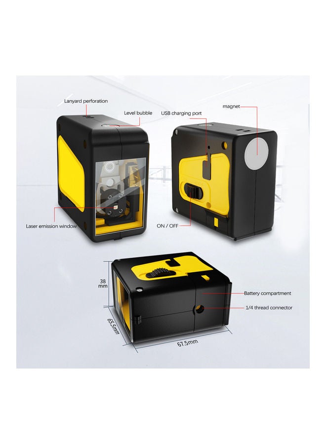 Portable 2 Line High-Precision Laser Level Tool Yellow/Black