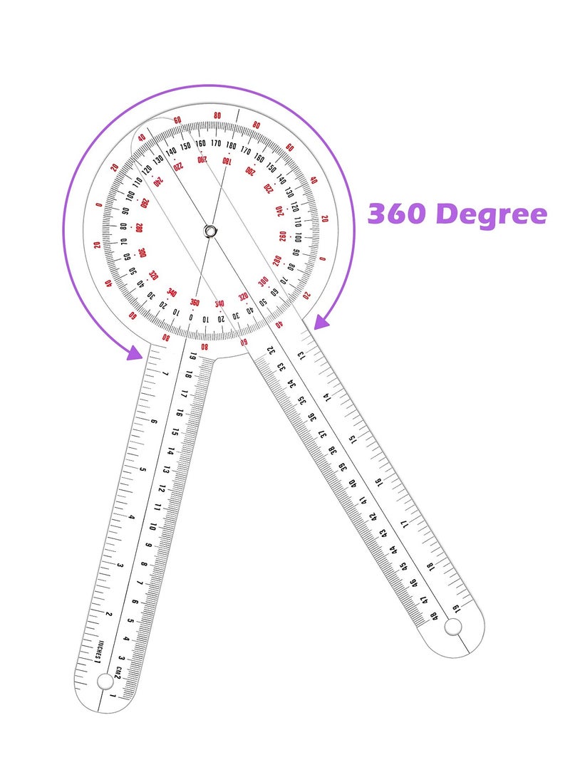 12 Inch Goniometer Transparent Orthopedic Angle Ruler Plastic Goniometer 360 Degree for Body Measuring Tape Goniometer Protractor Ruler (2 pcs)