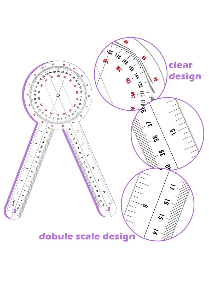 12 Inch Goniometer Transparent Orthopedic Angle Ruler Plastic Goniometer 360 Degree for Body Measuring Tape Goniometer Protractor Ruler (2 pcs)