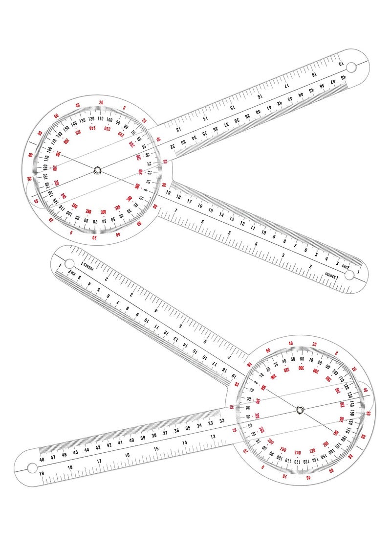 12 Inch Goniometer Transparent Orthopedic Angle Ruler Plastic Goniometer 360 Degree for Body Measuring Tape Goniometer Protractor Ruler (2 pcs)