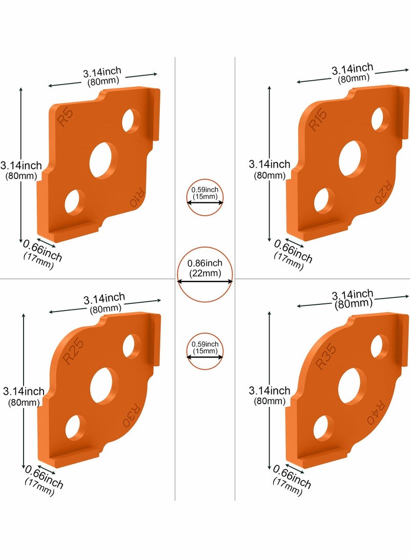 Radius Jig Router Templates, Corner Routing Templates, ABS+CNC high Hardness Processing Glue, Rounded Corners Bit, 4 Sizes