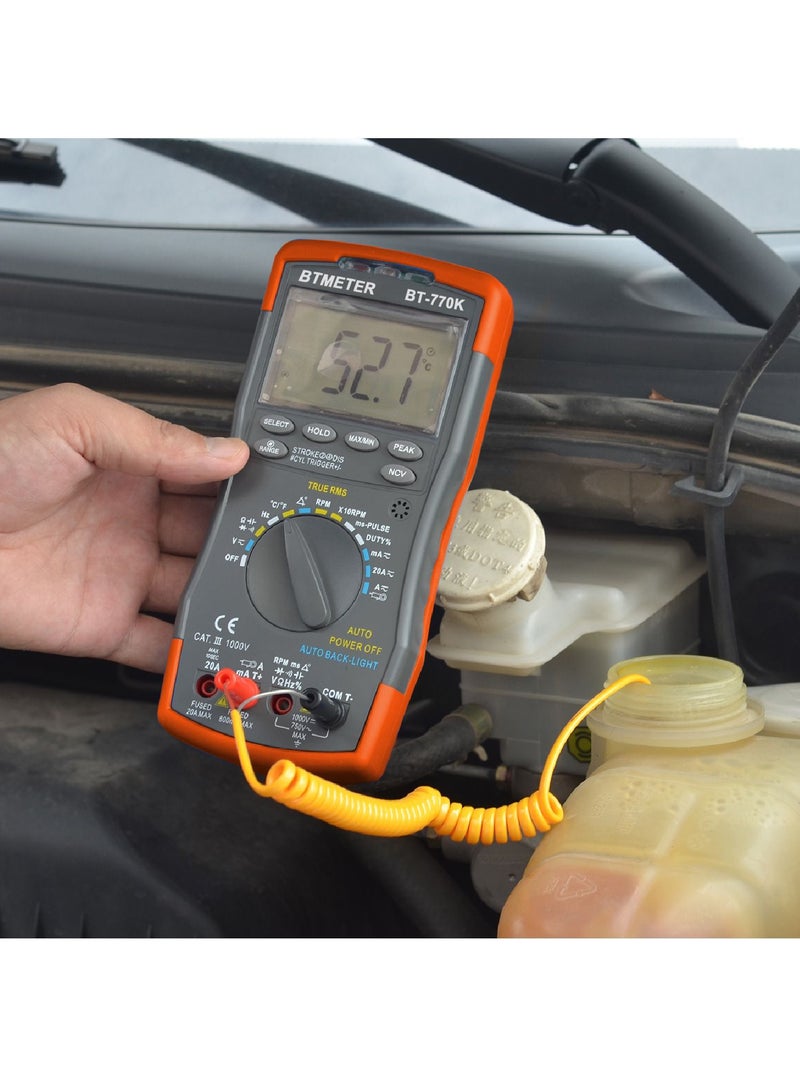 Auto Ranging Automotive Multimeter for Dwell Angle Pulse Width Tach Temperature Duty Cycle Voltage Current Resistance Test Black/Orange