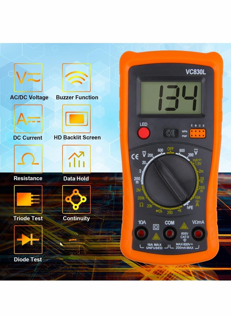 Digital Multimeter, Multimeter with AC DC Voltmeter & Ohm Volt Amp Tester, Multifunction Battery Pocket Meter Backlight Tests Wire, Voltage Tester Measure Current Resistance