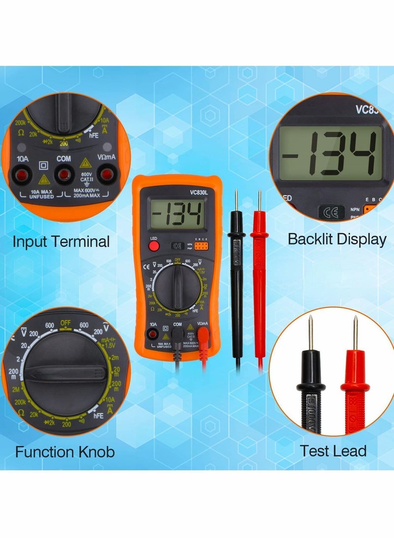 Digital Multimeter, Multimeter with AC DC Voltmeter & Ohm Volt Amp Tester, Multifunction Battery Pocket Meter Backlight Tests Wire, Voltage Tester Measure Current Resistance