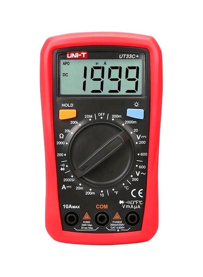 UT33C+ Digital Multimeter Electrical Handheld Ammeter Manual Range AC/DC Current Temperature Red/Black