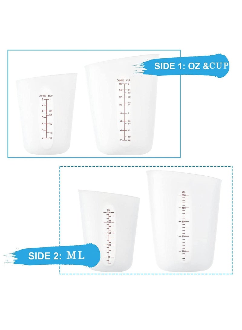 6PCS Silicone Measuring Cup Set for Cooking and Resin - Includes 3x 8OZ & 3x 16OZ Cups, BPA Free, Squeeze & Pour, Microwave and Dishwasher Safe