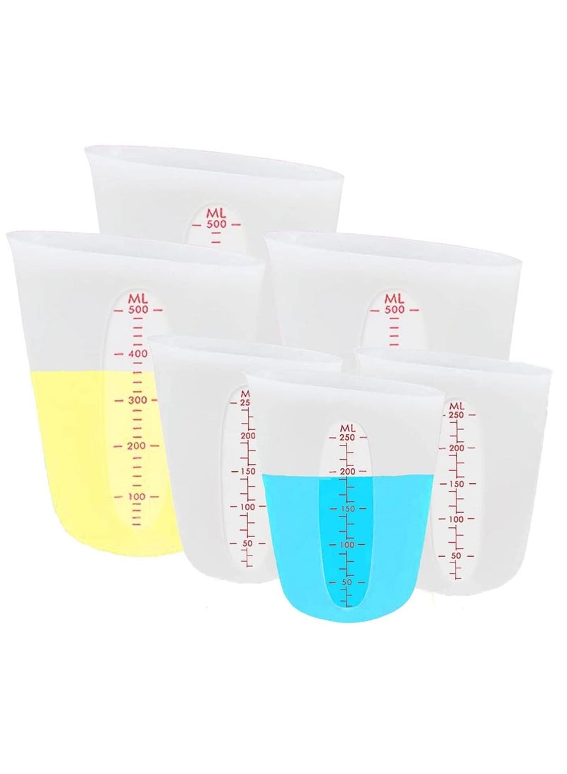 6PCS Silicone Measuring Cup Set for Cooking and Resin - Includes 3x 8OZ & 3x 16OZ Cups, BPA Free, Squeeze & Pour, Microwave and Dishwasher Safe