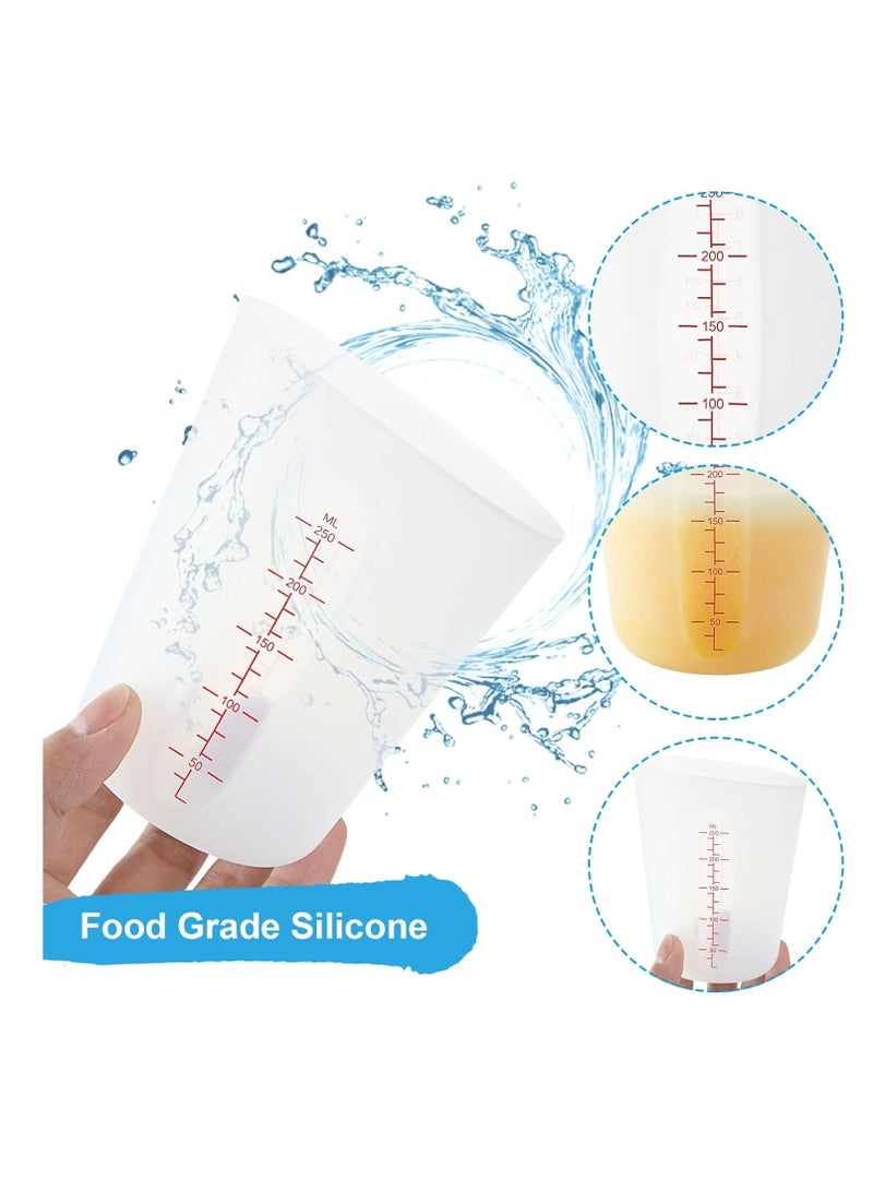 6PCS Silicone Measuring Cup Set for Cooking and Resin - Includes 3x 8OZ & 3x 16OZ Cups, BPA Free, Squeeze & Pour, Microwave and Dishwasher Safe