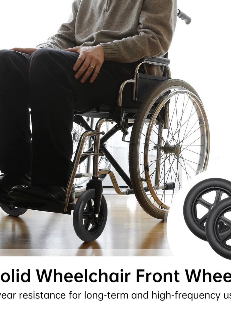 2 PCS Wheelchair Front Wheel, 8 inch Solid Wheel Replacement with 5/16inch(8mm) Metal Bearing, Accessories for Wheelchairs, Rollators, Walkers